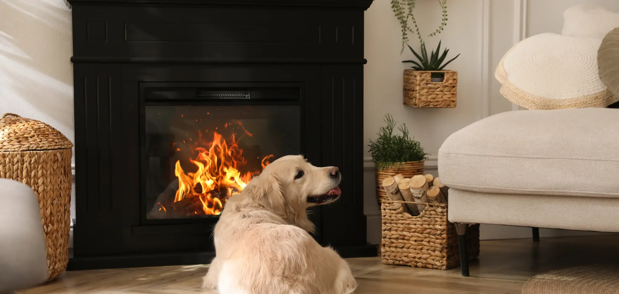 Residential fireplace prepared for routine safety maintenance